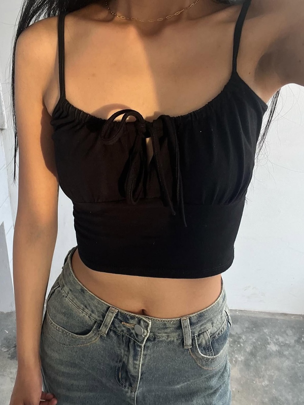 Black Ribbed Cami Strap Crop Top